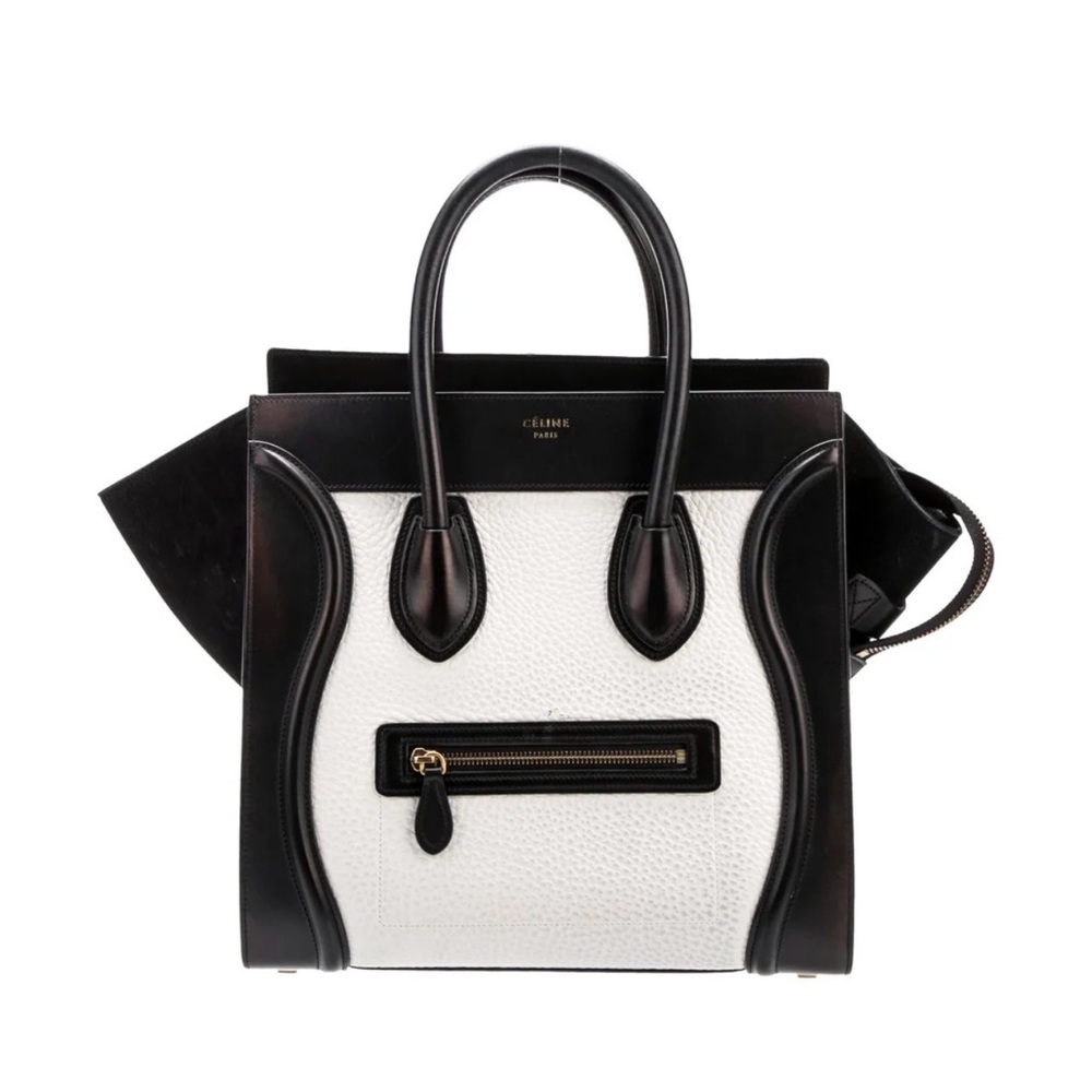 Celine Two-Tone Micro Luggage Tote in Black & White
